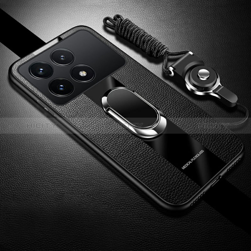 Custodia Silicone Morbida In Pelle Cover con Magnetico Anello Supporto PB1 per Xiaomi Redmi K70 5G Nero