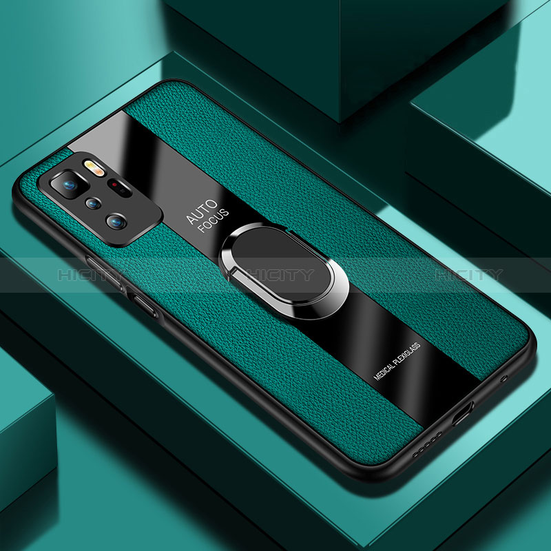 Custodia Silicone Morbida In Pelle Cover con Magnetico Anello Supporto PB1 per Xiaomi Redmi Note 10 Pro 5G Verde