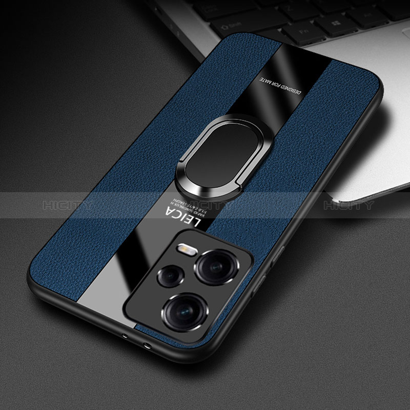 Custodia Silicone Morbida In Pelle Cover con Magnetico Anello Supporto PB1 per Xiaomi Redmi Note 12 5G Blu