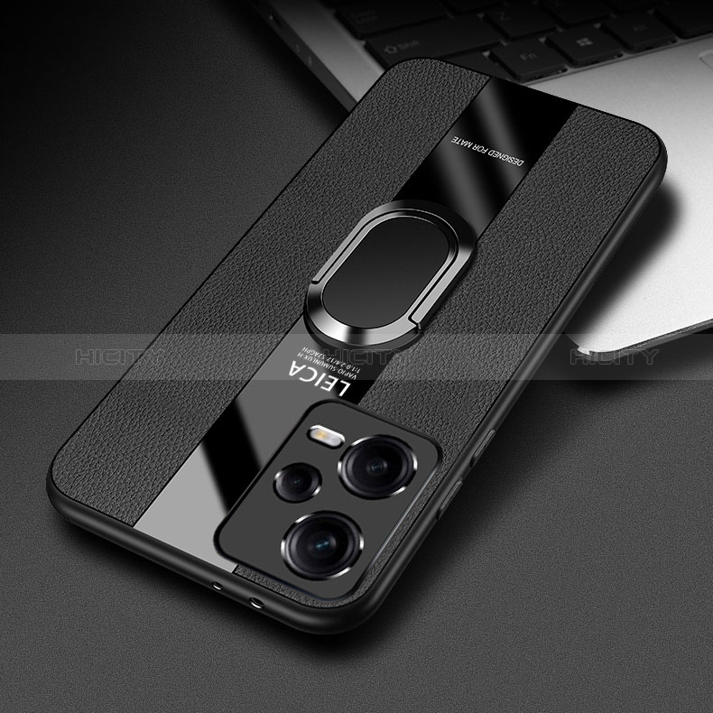 Custodia Silicone Morbida In Pelle Cover con Magnetico Anello Supporto PB1 per Xiaomi Redmi Note 12 5G Nero