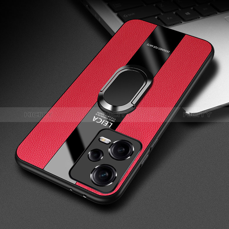 Custodia Silicone Morbida In Pelle Cover con Magnetico Anello Supporto PB1 per Xiaomi Redmi Note 12 5G Rosso