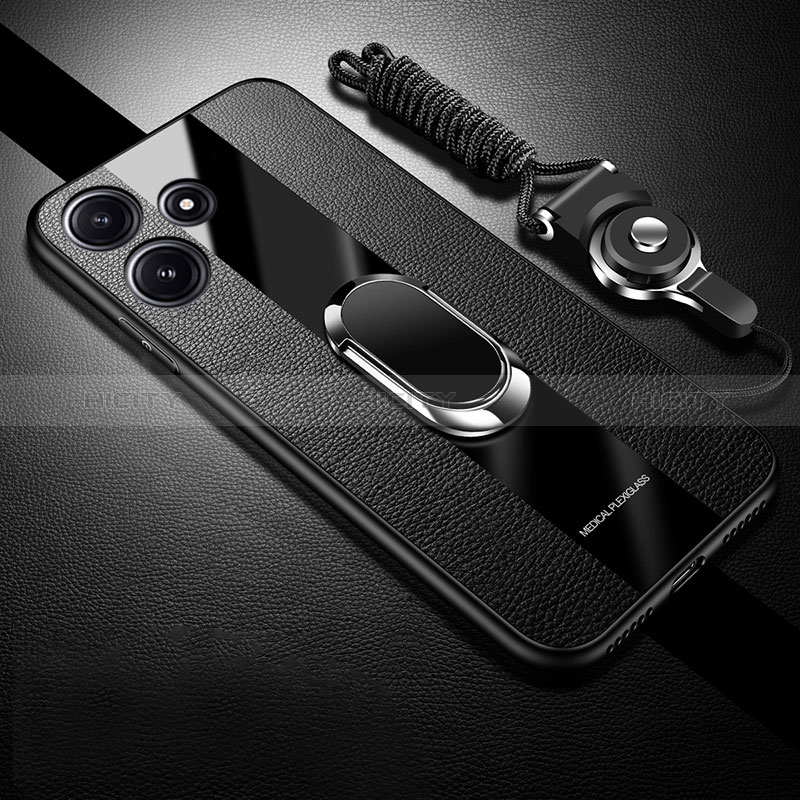 Custodia Silicone Morbida In Pelle Cover con Magnetico Anello Supporto PB1 per Xiaomi Redmi Note 12R 5G Nero