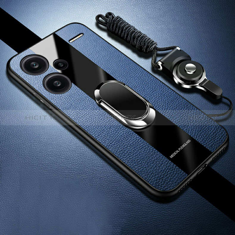 Custodia Silicone Morbida In Pelle Cover con Magnetico Anello Supporto PB1 per Xiaomi Redmi Note 13 Pro+ Plus 5G Blu