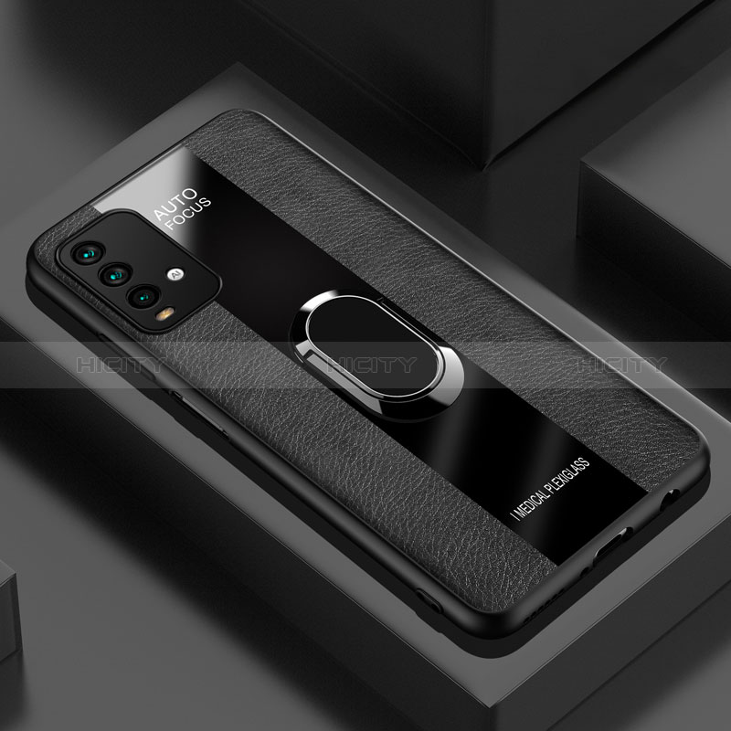 Custodia Silicone Morbida In Pelle Cover con Magnetico Anello Supporto PB1 per Xiaomi Redmi Note 9 4G Nero