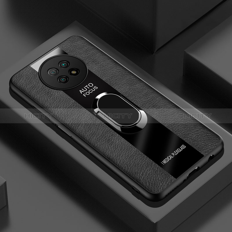 Custodia Silicone Morbida In Pelle Cover con Magnetico Anello Supporto PB1 per Xiaomi Redmi Note 9 5G Nero