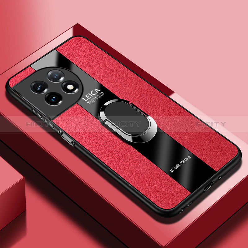 Custodia Silicone Morbida In Pelle Cover con Magnetico Anello Supporto PB2 per OnePlus Ace 2 Pro 5G Rosso