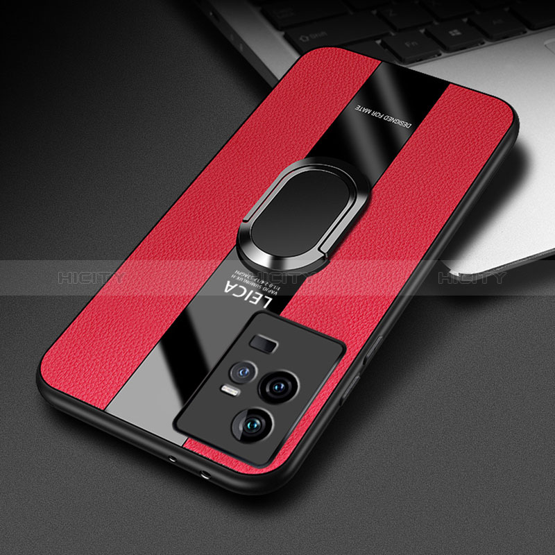 Custodia Silicone Morbida In Pelle Cover con Magnetico Anello Supporto PB2 per Vivo iQOO 11 Pro 5G Rosso