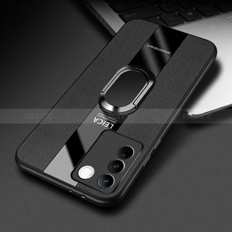 Custodia Silicone Morbida In Pelle Cover con Magnetico Anello Supporto PB2 per Vivo V27 Pro 5G Nero