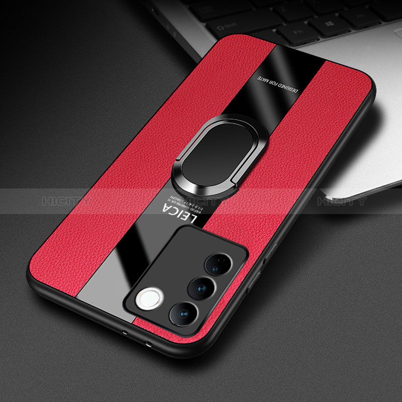 Custodia Silicone Morbida In Pelle Cover con Magnetico Anello Supporto PB2 per Vivo V27e 5G Rosso