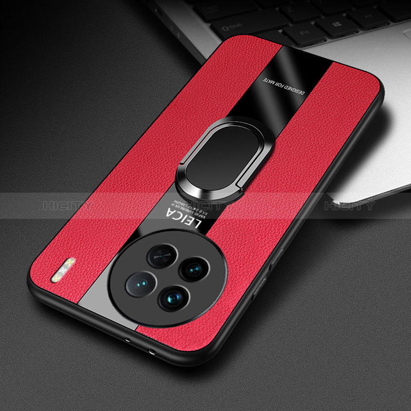 Custodia Silicone Morbida In Pelle Cover con Magnetico Anello Supporto PB2 per Vivo X90 Pro 5G Rosso