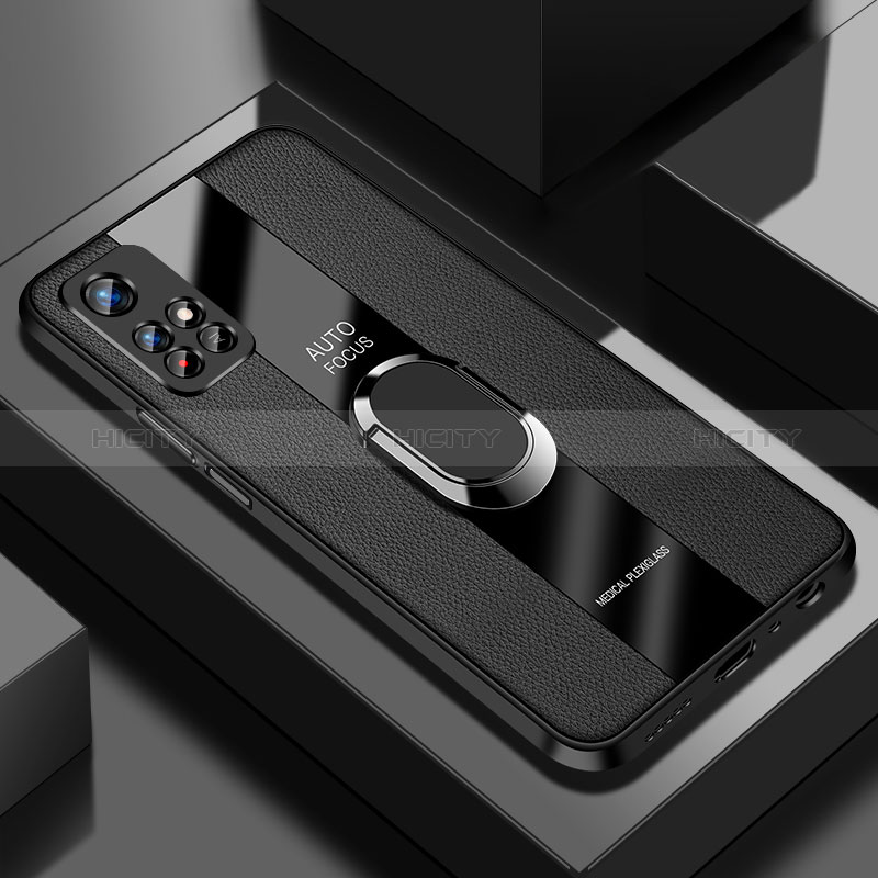 Custodia Silicone Morbida In Pelle Cover con Magnetico Anello Supporto PB2 per Xiaomi Poco M4 Pro 5G Nero