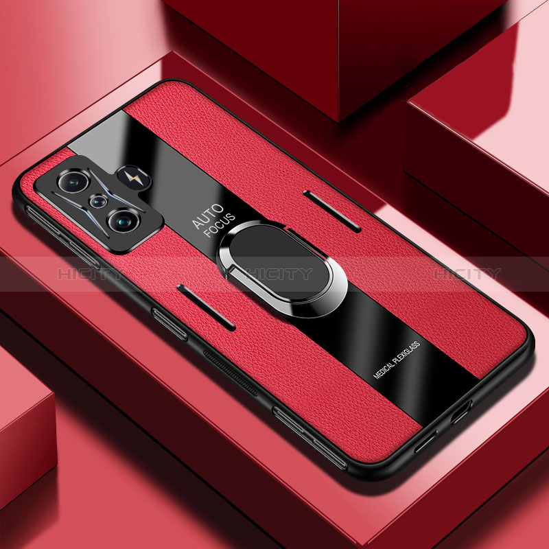 Custodia Silicone Morbida In Pelle Cover con Magnetico Anello Supporto PB2 per Xiaomi Redmi K50 Gaming 5G Rosso