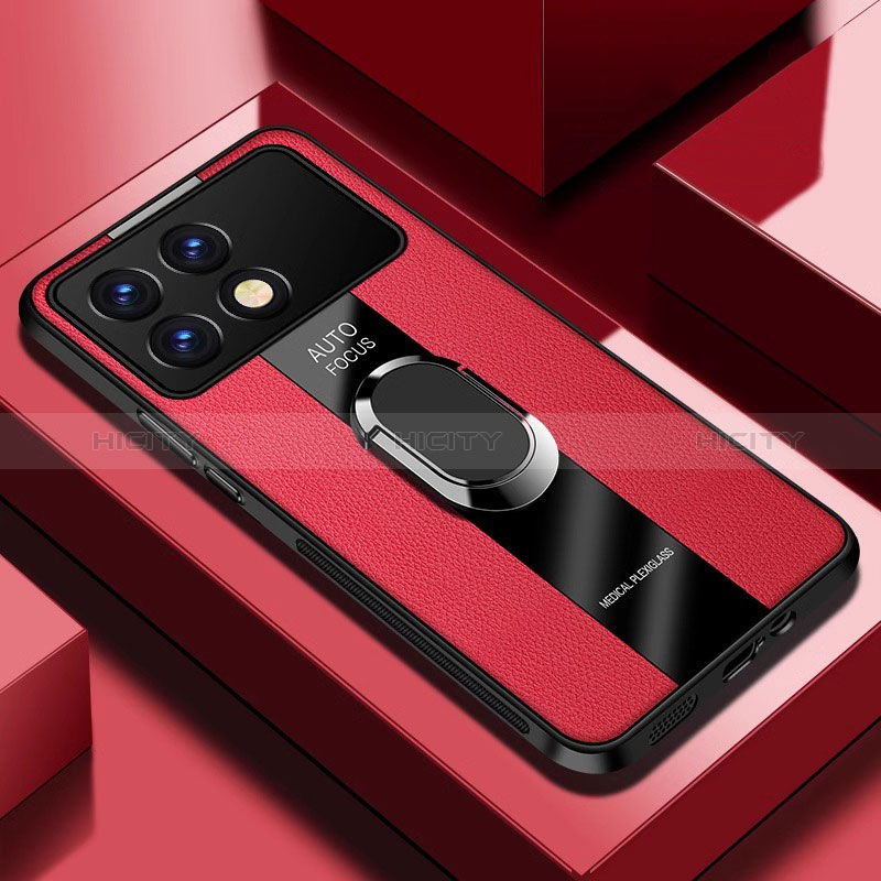 Custodia Silicone Morbida In Pelle Cover con Magnetico Anello Supporto PB2 per Xiaomi Redmi K70 5G Rosso