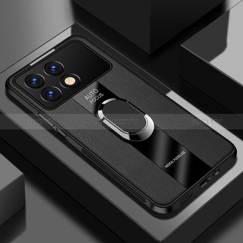 Custodia Silicone Morbida In Pelle Cover con Magnetico Anello Supporto PB2 per Xiaomi Redmi K70 Pro 5G Nero