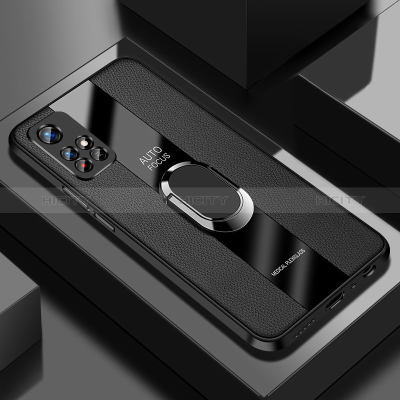 Custodia Silicone Morbida In Pelle Cover con Magnetico Anello Supporto PB2 per Xiaomi Redmi Note 11S 5G Nero