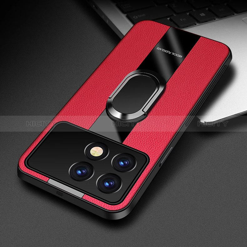 Custodia Silicone Morbida In Pelle Cover con Magnetico Anello Supporto PB3 per Xiaomi Redmi K70 Pro 5G Rosso