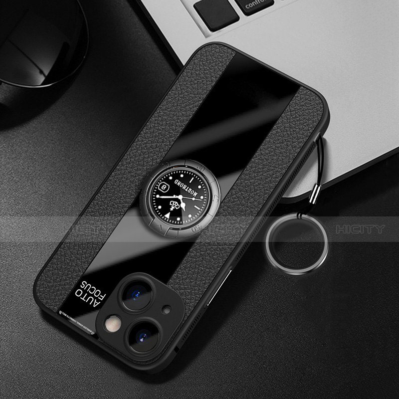 Custodia Silicone Morbida In Pelle Cover con Magnetico Anello Supporto per Apple iPhone 14 Plus Nero