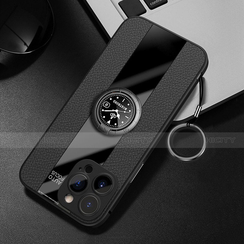 Custodia Silicone Morbida In Pelle Cover con Magnetico Anello Supporto per Apple iPhone 14 Pro Max Nero