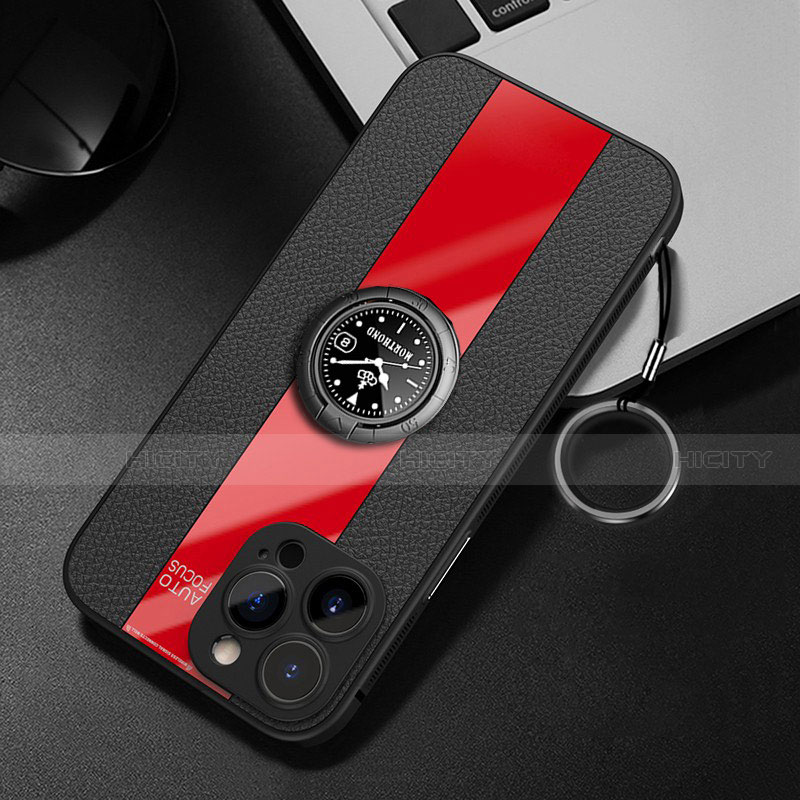 Custodia Silicone Morbida In Pelle Cover con Magnetico Anello Supporto per Apple iPhone 14 Pro Max Rosso