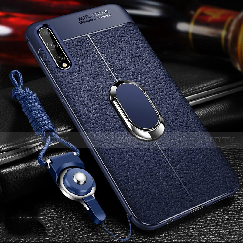 Custodia Silicone Morbida In Pelle Cover con Magnetico Anello Supporto per Huawei Enjoy 10S Blu