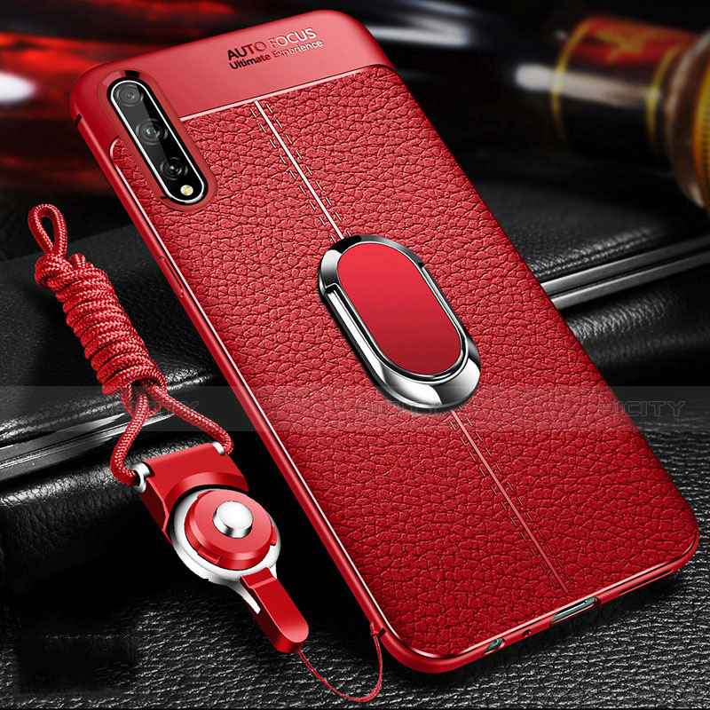 Custodia Silicone Morbida In Pelle Cover con Magnetico Anello Supporto per Huawei Enjoy 10S Rosso