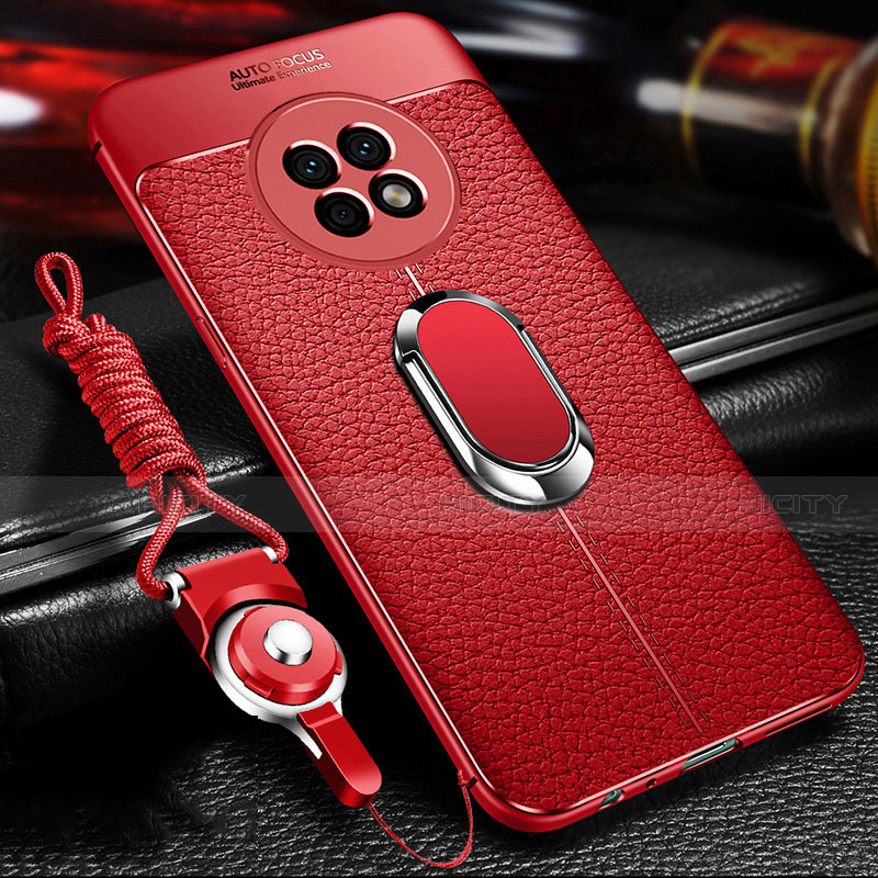 Custodia Silicone Morbida In Pelle Cover con Magnetico Anello Supporto per Huawei Enjoy 20 Plus 5G Rosso