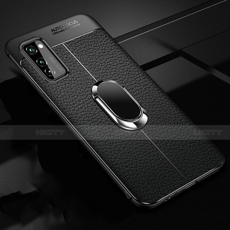 Custodia Silicone Morbida In Pelle Cover con Magnetico Anello Supporto per Huawei Honor V30 5G Nero