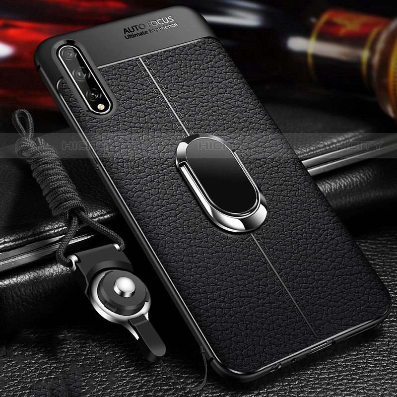 Custodia Silicone Morbida In Pelle Cover con Magnetico Anello Supporto per Huawei P smart S Nero