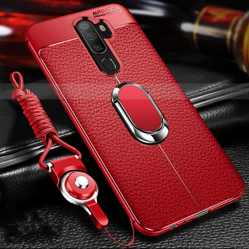 Custodia Silicone Morbida In Pelle Cover con Magnetico Anello Supporto per Oppo A5 (2020) Rosso