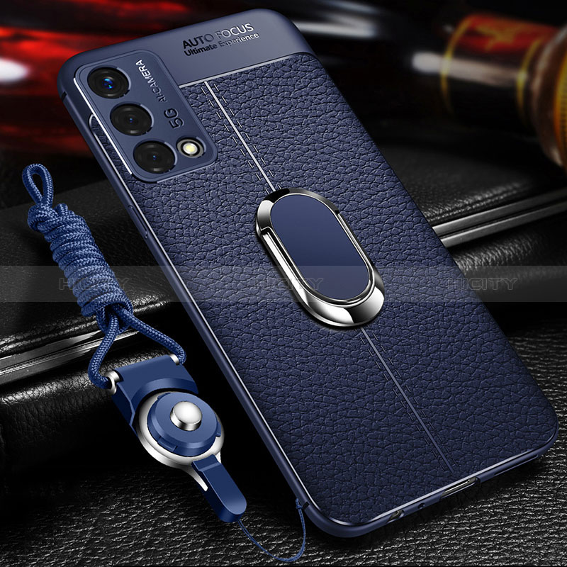 Custodia Silicone Morbida In Pelle Cover con Magnetico Anello Supporto per Oppo K9 5G Blu