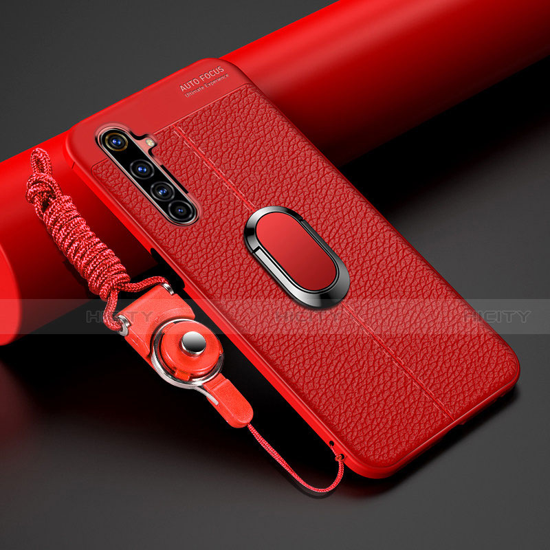 Custodia Silicone Morbida In Pelle Cover con Magnetico Anello Supporto per Realme 6 Pro Rosso