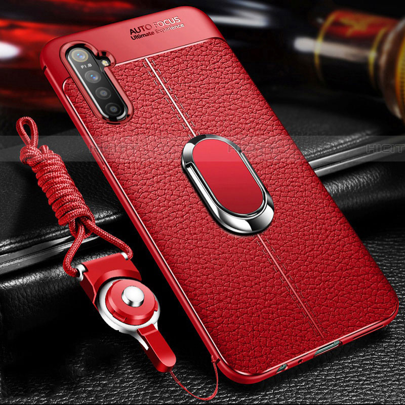 Custodia Silicone Morbida In Pelle Cover con Magnetico Anello Supporto per Realme XT Rosso