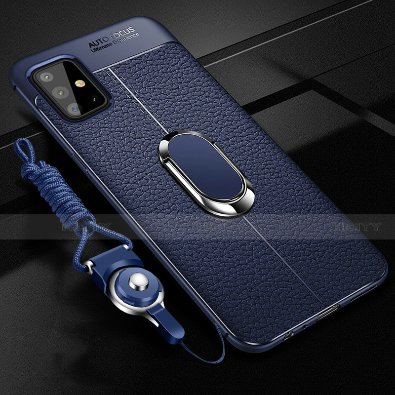 Custodia Silicone Morbida In Pelle Cover con Magnetico Anello Supporto per Samsung Galaxy A51 4G Blu