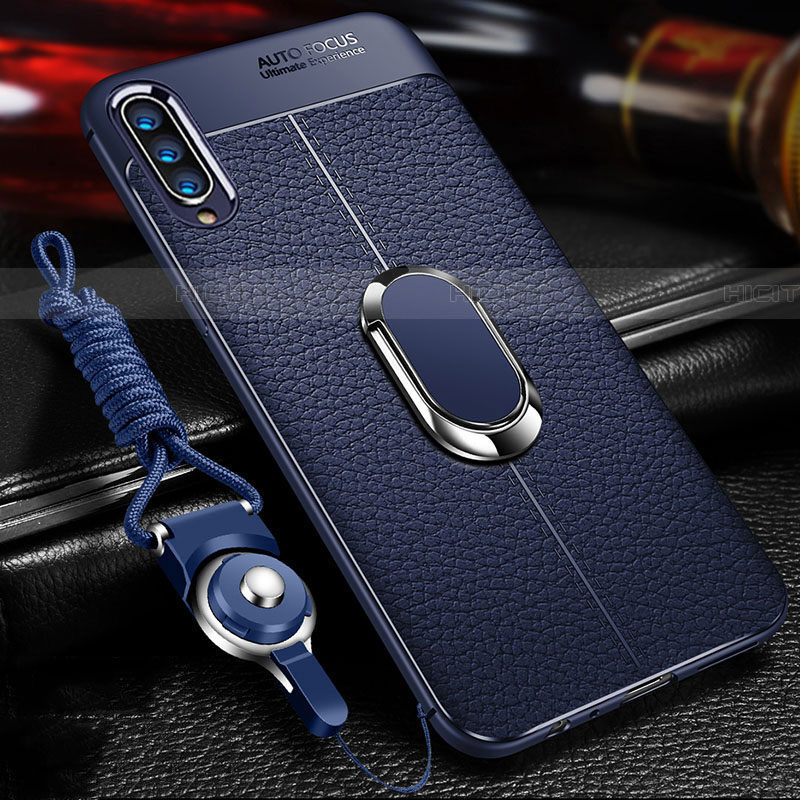 Custodia Silicone Morbida In Pelle Cover con Magnetico Anello Supporto per Samsung Galaxy A90 5G Blu