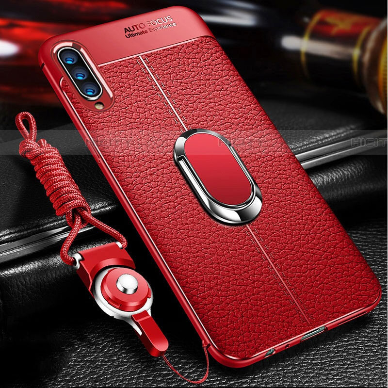 Custodia Silicone Morbida In Pelle Cover con Magnetico Anello Supporto per Samsung Galaxy A90 5G Rosso