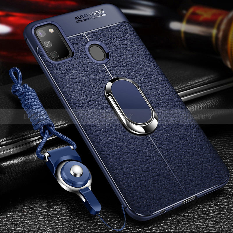 Custodia Silicone Morbida In Pelle Cover con Magnetico Anello Supporto per Samsung Galaxy M21 Blu