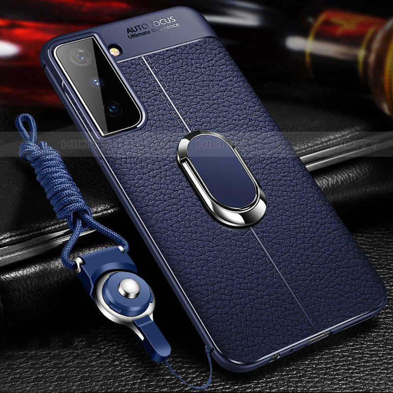 Custodia Silicone Morbida In Pelle Cover con Magnetico Anello Supporto per Samsung Galaxy S21 FE 5G Blu