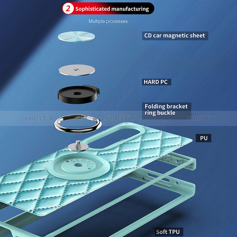 Custodia Silicone Morbida In Pelle Cover con Magnetico Anello Supporto per Samsung Galaxy Z Fold3 5G