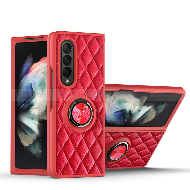 Custodia Silicone Morbida In Pelle Cover con Magnetico Anello Supporto per Samsung Galaxy Z Fold3 5G Rosso