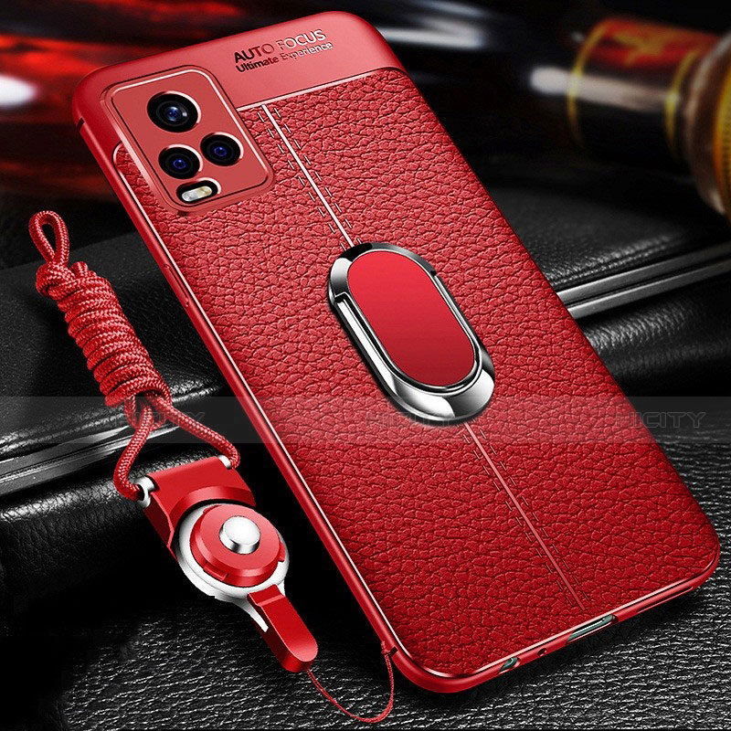 Custodia Silicone Morbida In Pelle Cover con Magnetico Anello Supporto per Vivo V20 Pro 5G Rosso