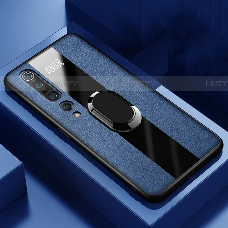 Custodia Silicone Morbida In Pelle Cover con Magnetico Anello Supporto per Xiaomi Mi 10 Pro Blu