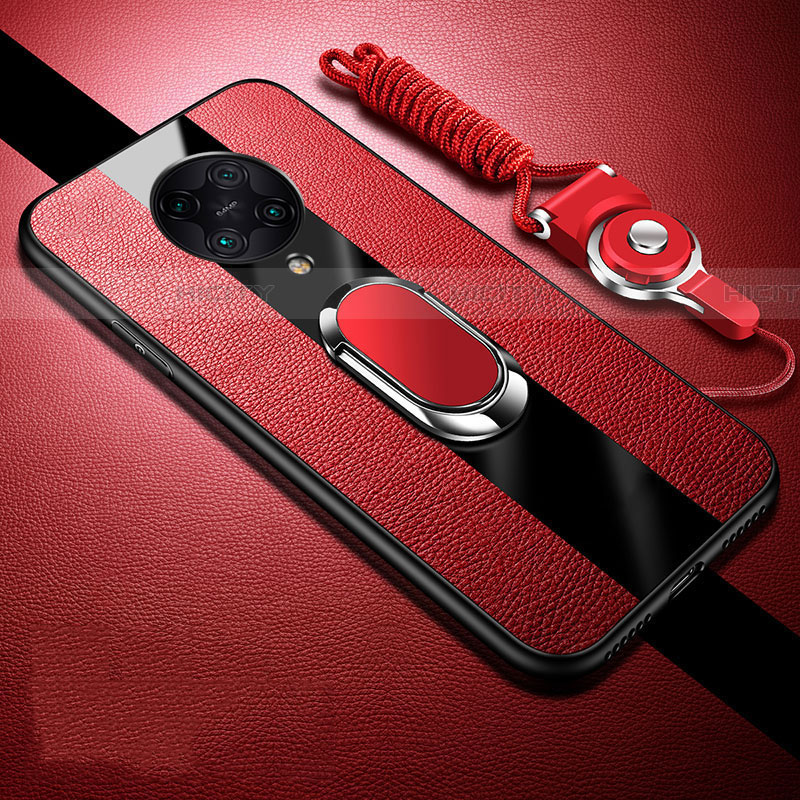 Custodia Silicone Morbida In Pelle Cover con Magnetico Anello Supporto per Xiaomi Poco F2 Pro Rosso