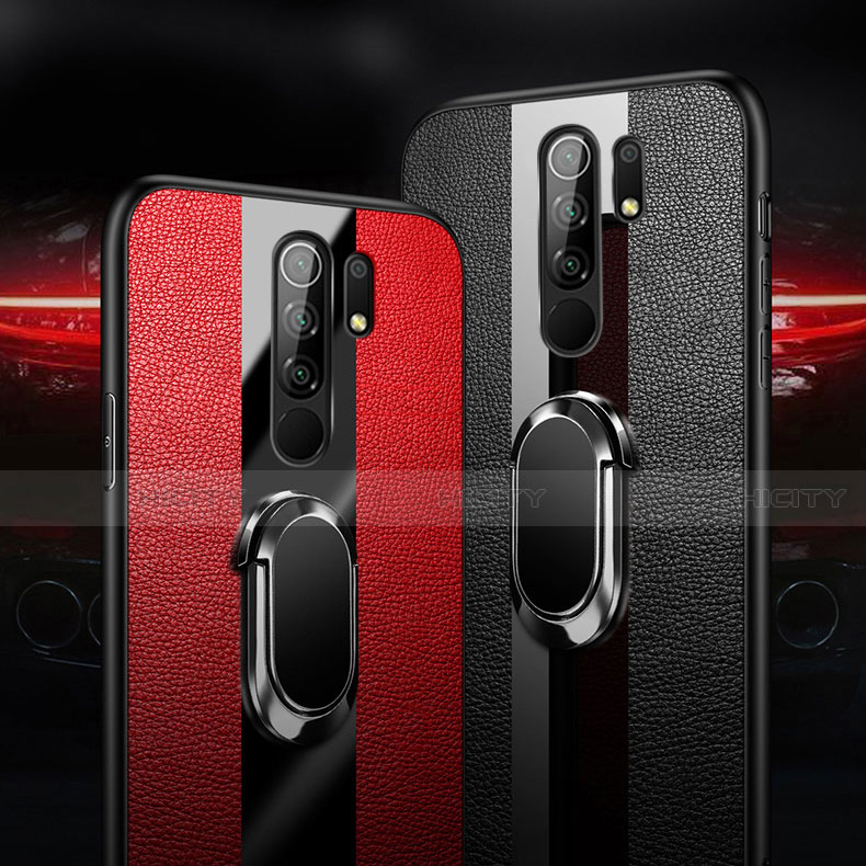 Custodia Silicone Morbida In Pelle Cover con Magnetico Anello Supporto per Xiaomi Redmi 9 Prime India