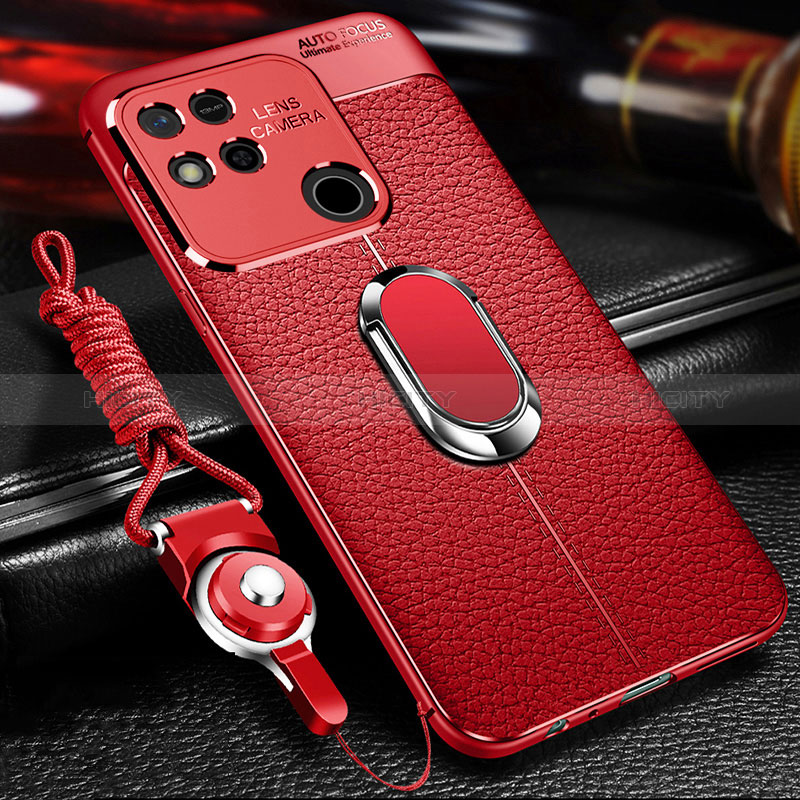 Custodia Silicone Morbida In Pelle Cover con Magnetico Anello Supporto per Xiaomi Redmi 9C NFC Rosso