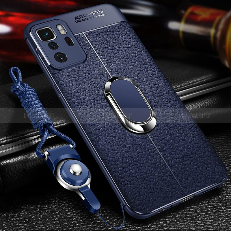 Custodia Silicone Morbida In Pelle Cover con Magnetico Anello Supporto per Xiaomi Redmi Note 10 Pro 5G