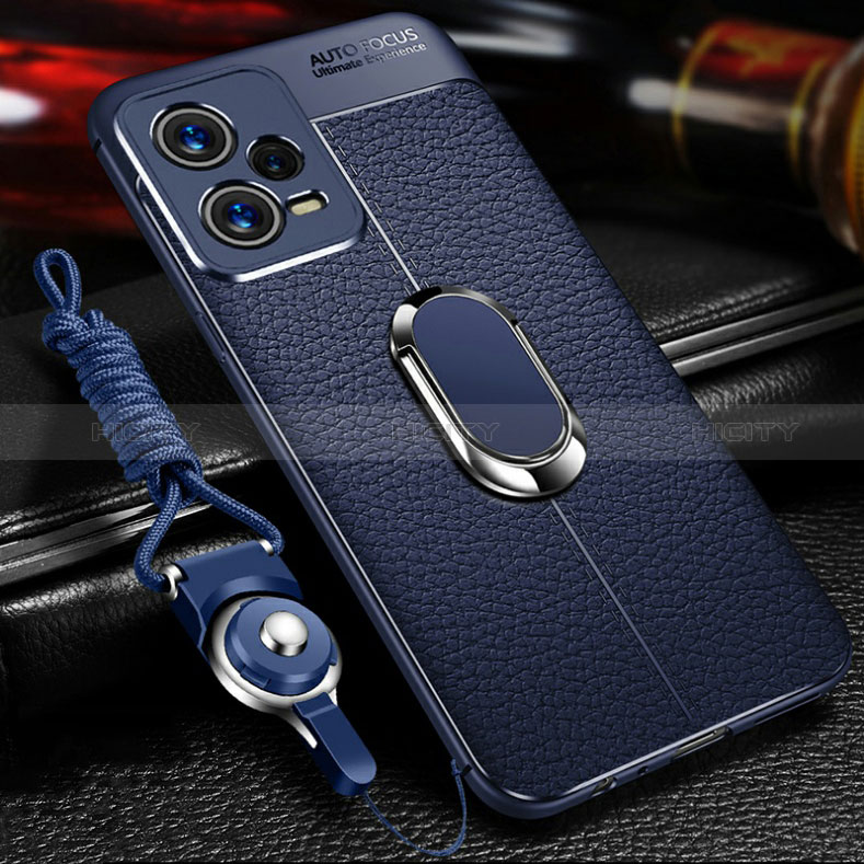 Custodia Silicone Morbida In Pelle Cover con Magnetico Anello Supporto per Xiaomi Redmi Note 12 Pro 5G Blu