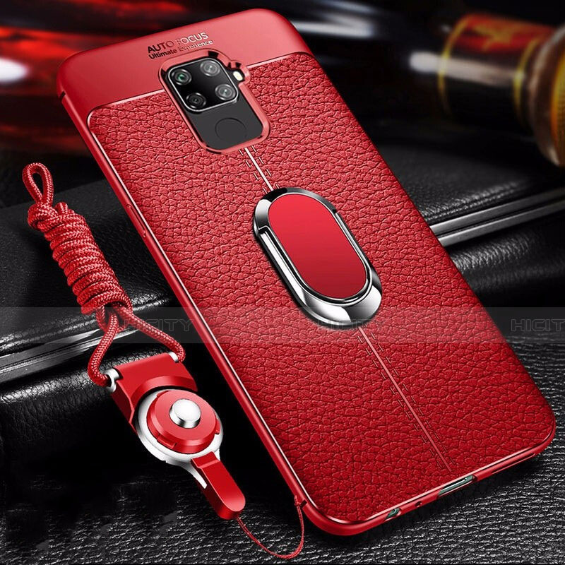 Custodia Silicone Morbida In Pelle Cover con Magnetico Anello Supporto S01 per Huawei Mate 30 Lite Rosso