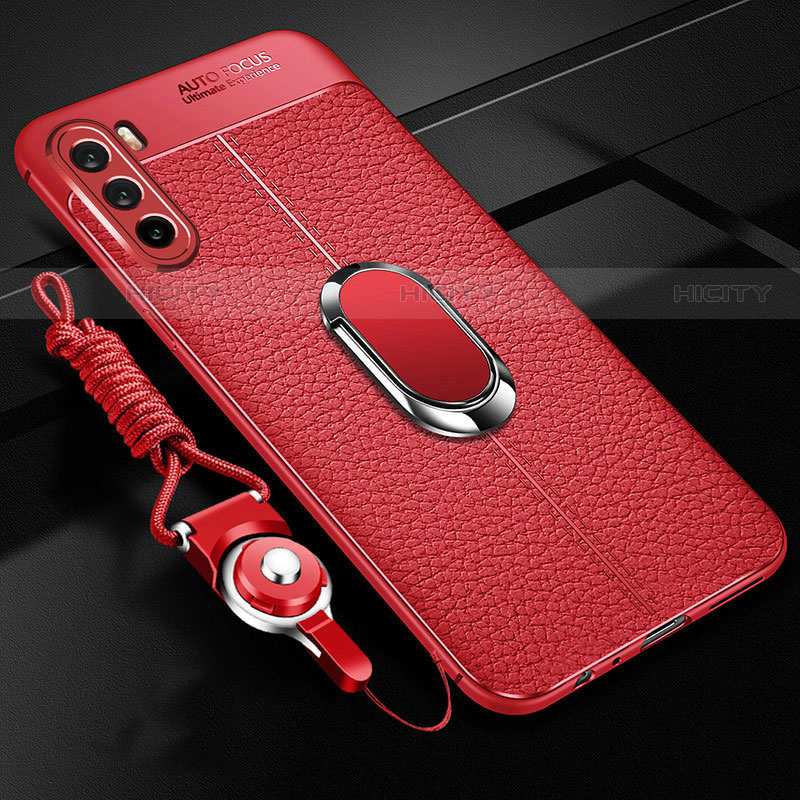 Custodia Silicone Morbida In Pelle Cover con Magnetico Anello Supporto S01 per Huawei Mate 40 Lite 5G Rosso