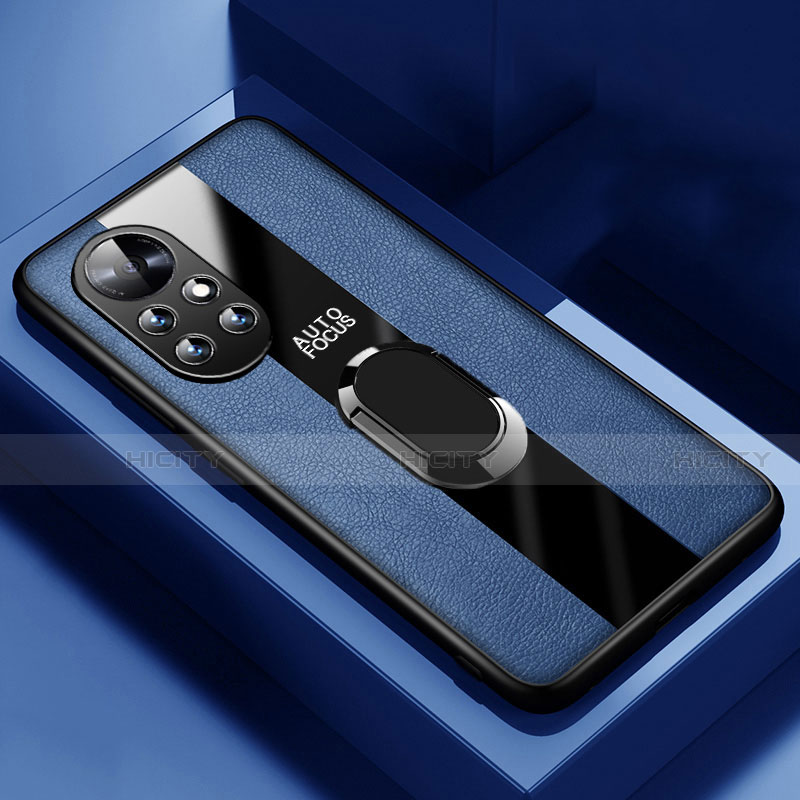 Custodia Silicone Morbida In Pelle Cover con Magnetico Anello Supporto S01 per Huawei Nova 8 Pro 5G Blu