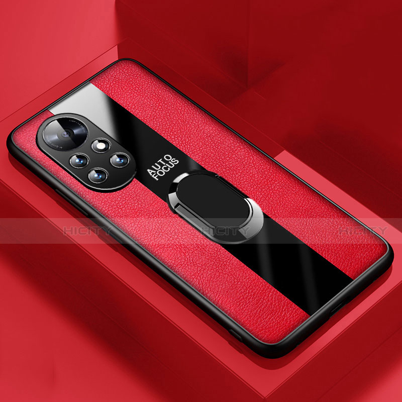 Custodia Silicone Morbida In Pelle Cover con Magnetico Anello Supporto S01 per Huawei Nova 8 Pro 5G Rosso